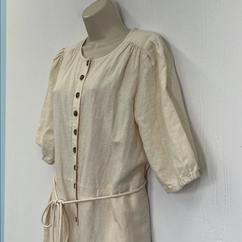 Madewell - Linen Blend Button Down Ivory Puff Short Sleeve Jumpsuit Size XL